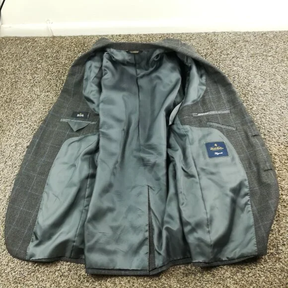 Brooks Brothers Sport Coat Italy Wool Windowpane Plaid Gray Blue 42R Fitzgerald - Picture 4 of 13